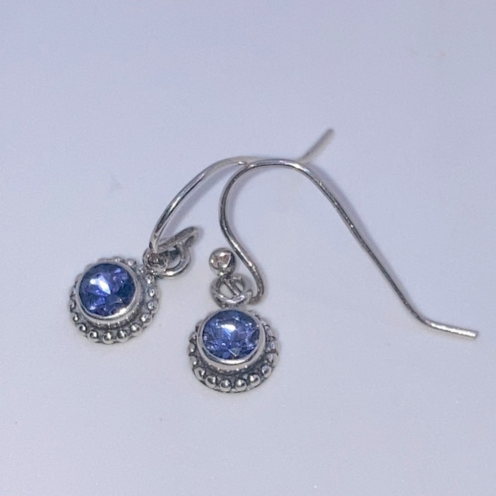 Vtg Navajo Sterling & Amethyst Shepherds Hook Dangle Earrings .5”